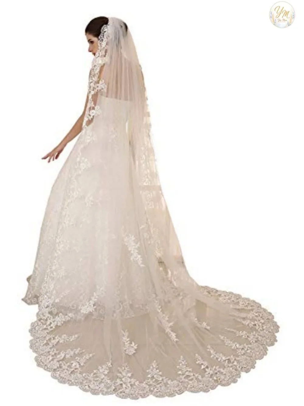 1 Tier Long Lace Veil with Comb Cathedral Wedding Accessory